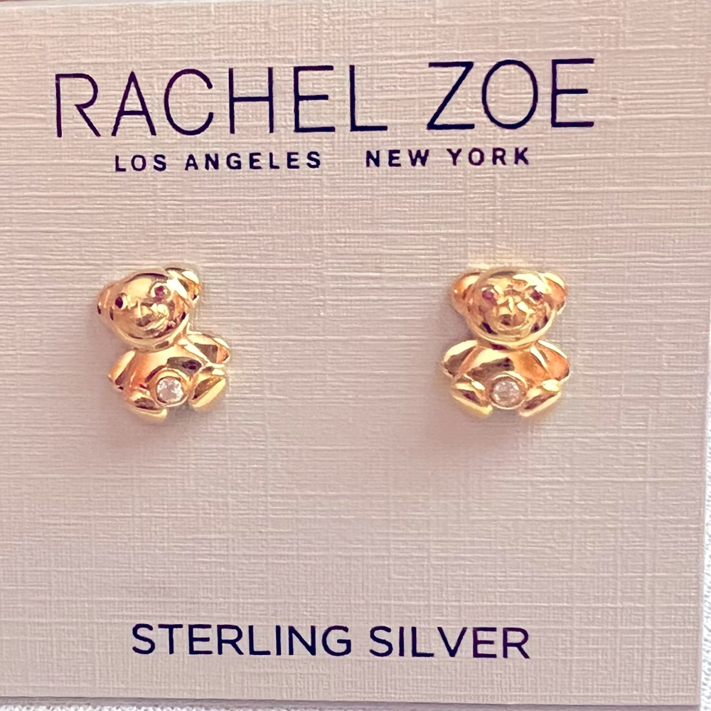Rachel Zoe-Teddy Bear Post Earrings w/Crystals 
Sterling Silver-Gold Toned-NWT